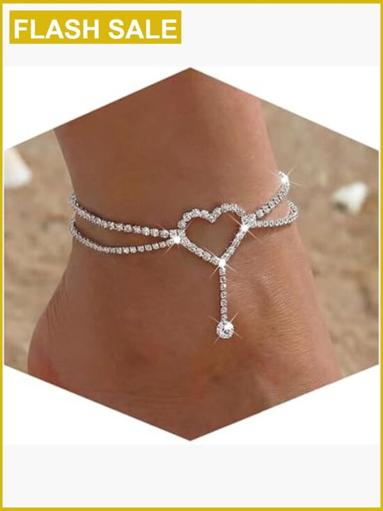 Jewelry - Adjustable Silver Anklet Rhinestone Pendant Heart Butterfly Diamond Summer